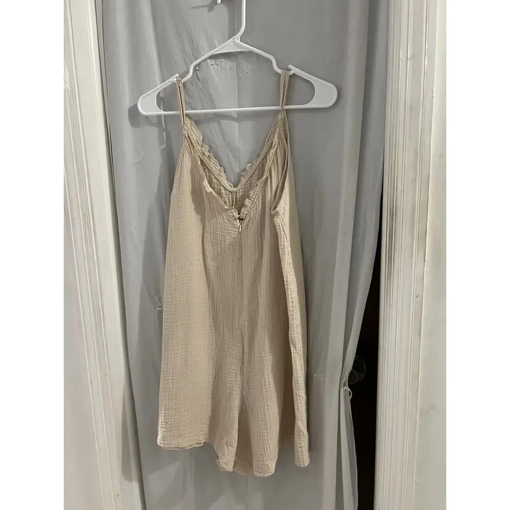 SHEIN Tan Gauzy Cotton Romper Sz L - Picture 4 of 6